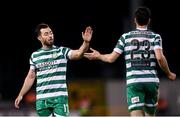 15 May 2023; Richie Towell, left, and Neil Farrugia of Shamrock Rovers during the SSE Airtricity Men's Premier Division match between Shamrock Rovers and St Patrick's Athletic at Tallaght Stadium in Dublin. Photo by Stephen McCarthy/Sportsfile