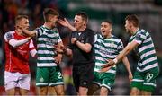 15 May 2023; Shamrock Rovers players, from left, Johnny Kenny, Gary O'Neill and Markus Poom appeal to referee Damien MacGraith during the SSE Airtricity Men's Premier Division match between Shamrock Rovers and St Patrick's Athletic at Tallaght Stadium in Dublin. Photo by Stephen McCarthy/Sportsfile