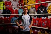 16 May 2023; Shelbourne captain Luke Byrne poses for a portrait after a media conference at Tolka Park in Dublin. Photo by David Fitzgerald/Sportsfile