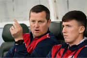 15 May 2023; St Patrick's Athletic interim manager Jon Daly and injured St Patrick's Athletic player Joe Redmond before the SSE Airtricity Men's Premier Division match between Shamrock Rovers and St Patrick's Athletic at Tallaght Stadium in Dublin. Photo by Stephen McCarthy/Sportsfile
