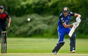 16 May 2023; Tim Tector of Leinster Lightning deals with a delivery from Ruhan Pretorius of Northern Knights during the CI Inter-Provincial Series 2023 match between Leinster Lightning and Northern Knights at Pembroke Cricket Club in Dublin. Photo by Brendan Moran/Sportsfile