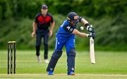 16 May 2023; Simi Singh of Leinster Lightning deals with a delivery from Ruhan Pretorius of Northern Knights during the CI Inter-Provincial Series 2023 match between Leinster Lightning and Northern Knights at Pembroke Cricket Club in Dublin. Photo by Brendan Moran/Sportsfile