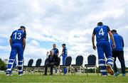 16 May 2023; The Leinster Lightning players join Leinster Cricket president Pat Banahan as they prepare to sit for a team photograph during a break in play in the CI Inter-Provincial Series 2023 match between Leinster Lightning and Northern Knights at Pembroke Cricket Club in Dublin. Photo by Brendan Moran/Sportsfile