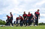 16 May 2023; The Northern Knights team disperse after a team photograph during a break in play in the CI Inter-Provincial Series 2023 match between Leinster Lightning and Northern Knights at Pembroke Cricket Club in Dublin. Photo by Brendan Moran/Sportsfile