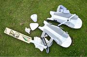 16 May 2023; A general view of cricket playing equipment during the CI Inter-Provincial Series 2023 match between Leinster Lightning and Northern Knights at Pembroke Cricket Club in Dublin. Photo by Brendan Moran/Sportsfile