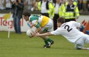 12 June 2004; Thomas Deehan, Offaly, in action against Damien Hendy, Kildare. Bank of Ireland Football Championship Qualifier, Round 1, Kildare v Offaly, St. Conleth's Park, Newbridge, Co. Kildare. Picture credit; Brendan Moran / SPORTSFILE