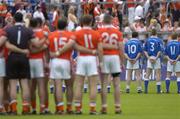 13 June 2004; The Armagh and Cavan teams stand for the national anthem. Bank of Ireland Ulster Senior Football Championship Semi-Final, Cavan v Armagh, St. Tighernach's Park, Clones, Co. Monaghan. Picture credit; Damien Eagers / SPORTSFILE