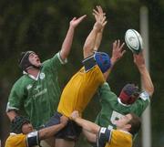 23 June 2004; Ireland's David Gannon, left, and team-mate Shane O'Connor in action against Australia's Alex Kanaar, supported by team-mates Herman Hunt, left, and Steven Moore, right. IRB Under 21 World Rugby Championship, Semi-Final, Ireland v Australia, Hughenden, Glasgow, Scotland. Picture credit; Brian Lawless / SPORTSFILE