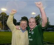 23 June 2004; Ireland's David O'Brien celebrates with Tom Hearty father of his team-mate John Hearty after victory over Australia. IRB Under 21 World Rugby Championship, Semi-Final, Ireland v Australia, Hughenden, Glasgow, Scotland. Picture credit; Brian Lawless / SPORTSFILE