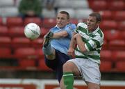 24 June 2004; Keith O'Halloran, Shamrock Rovers, in action against Dublin City's Gary O'Neill. eircom League Premier Division, Dublin City v Shamrock Rovers, Tolka Park, Dublin. Picture credit; Pat Murphy / SPORTSFILE