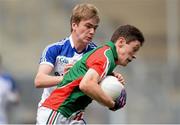 25 August 2013; Sean Conlon, Mayo, in action against Ferghal McMahon, Monaghan. Electric Ireland GAA Football All-Ireland Minor Championship Semi-Final, Mayo v Monaghan, Croke Park, Dublin. Picture credit: Stephen McCarthy / SPORTSFILE