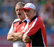 25 August 2013; Tyrone manager Mickey Harte, right, and assistant manager Tony Donnelly. GAA Football All-Ireland Senior Championship Semi-Final, Mayo v Tyrone, Croke Park, Dublin. Picture credit: Oliver McVeigh / SPORTSFILE
