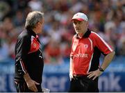 25 August 2013; Tyrone manager Mickey Harte, right, and assistant manager Tony Donnelly. GAA Football All-Ireland Senior Championship Semi-Final, Mayo v Tyrone, Croke Park, Dublin. Picture credit: Oliver McVeigh / SPORTSFILE