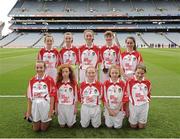 25 August 2013; The Tyrone girls team, back row, left to right, Morgan Devine, Deirbhile McCaffrey, Lauren Curran, Rebecca McLoughlin, Meadhbh McCallan, front row, left to right, Lauren Murphy, Annie McGrath, Carla Devine, Eimear Maguire, Aoife McVerry, before the INTO/RESPECT Exhibition GoGames at the GAA Football All-Ireland Senior Championship Semi-Final between Mayo and Tyrone. Croke Park, Dublin. Picture credit: Dáire Brennan / SPORTSFILE