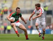 25 August 2013; Séamus O'Shea, Mayo, in action against Dermot Carlin, Tyrone. GAA Football All-Ireland Senior Championship Semi-Final, Mayo v Tyrone, Croke Park, Dublin. Picture credit: Brendan Moran / SPORTSFILE