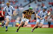 11 August 2013; Kevin Kenny, Kilkenny, in action against MJ Sutton, left, and Kevin Daly, Waterford. Electric Ireland GAA Hurling All-Ireland Minor Championship, Semi-Final, Kilkenny v Waterford, Croke Park, Dublin. Picture credit: Ray McManus / SPORTSFILE