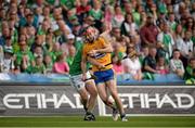 18 August 2013; Darach Honan, Clare, is tackled by Richie McCarthy, Limerick. GAA Hurling All-Ireland Senior Championship, Semi-Final, Limerick v Clare, Croke Park, Dublin. Picture credit: Stephen McCarthy / SPORTSFILE
