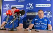 28 August 2013; Leinster's Ian Madigan and team manager Guy Easterby during a press conference ahead of their pre-season friendly against Northampton Saints on Friday. Leinster Rugby Press Conference, Leinster Rugby Head Offices, UCD, Belfield, Dublin. Picture credit: Matt Browne / SPORTSFILE