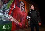 17 May 2023; Ireland senior international coach and Just Eat ambassador John O’ Shea is pictured on Dublin’s Camden Row, 20 years on from his iconic nutmeg of Luis Figo. Just Eat are proud sponsors of the UEFA Champions League and have partnered up with John O’Shea to celebrate 20 years since this notable sporting moment. You can be in with a chance of winning tickets to the UEFA Champions League Final by visiting Just Eat's John O’Shea mural on Camden Row, Dublin before the 19th of May and scanning the QR code.  For more information, visit just-eat.ie/info/UCL-final-comp-terms-conditions. Photo by David Fitzgerald/Sportsfile