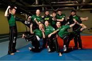 19 May 2023; The Team Ireland Kickboxers who will compete at the European Games in Krakow 2023 have been named today. A team of nine athletes will compete across ten events, with the competition taking place in Mylenice, just outside Krakow, between the 30th of June and 2nd of July 2023. The Team Ireland Krakow 2023 Kickboxing Team, back row, from left, Eoin Glynn, Tony Stephenson, Peter Carr, Luke McCann, Connor McGlinchey and Nathan Tait, front row, from left, Nicole Bannon, Jodie Browne and Amy Wall at Sport Ireland Institute in Dublin. Photo by David Fitzgerald/Sportsfile