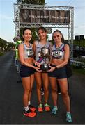 16 May 2023; The DSD AC team, from left, Grace Lynch, Eimear Maher, and Meghan Ryan, after winning the women's team event in the Bob Heffernan & Mary Hanley 5k Road Race 2023, Round 3 of the Peugeot Race Series, in Enfield, Meath. Photo by Ramsey Cardy/Sportsfile