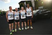 16 May 2023; Competitors from Celbridge AC, from left, Michael Kennedy, Glen Whelan, John Connors and Mauricio Neto, before the Bob Heffernan & Mary Hanley 5k Road Race 2023, Round 3 of the Peugeot Race Series, in Enfield, Meat. Photo by Ramsey Cardy/Sportsfile