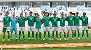 17 May 2023; The Republic of Ireland team stand for the national anthem before the UEFA European U17 Championship Final Tournament match between Republic of Ireland and Poland at Hidegkuti Nándor Stadion in Budapest, Hungary. Photo by Laszlo Szirtesi/Sportsfile