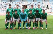 17 May 2023; The Republic of Ireland squad stand for the national anthem before the UEFA European U17 Championship Final Tournament match between Republic of Ireland and Poland at Hidegkuti Nándor Stadion in Budapest, Hungary. Photo by Laszlo Szirtesi/Sportsfile