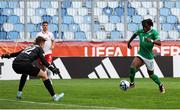 17 May 2023; Ike Orazi of Republic of Ireland on his way to scoring his side's first goal during the UEFA European U17 Championship Final Tournament match between Republic of Ireland and Poland at Hidegkuti Nándor Stadion in Budapest, Hungary. Photo by Laszlo Szirtesi/Sportsfile
