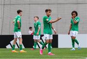 17 May 2023; Naj Razi of Republic of Ireland encourages his teammates after they concede their first goal during the UEFA European U17 Championship Final Tournament match between Republic of Ireland and Poland at Hidegkuti Nándor Stadion in Budapest, Hungary. Photo by Laszlo Szirtesi/Sportsfile