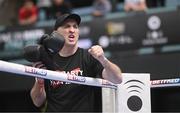 17 May 2023; Packie Collins, trainer to Thomas Carty, during public workouts, held at Dundrum Town Centre in Dublin, ahead of his vacant celtic heavyweight title fight with Jay McFarlane, on May 20th at 3Arena in Dublin. Photo by Stephen McCarthy/Sportsfile