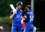 18 May 2023; George Dockrell, left, and Mark Donegan of Leinster Lightning, during the Rario Inter-Provincial Cup match between Leinster Lightning and Munster Reds at Pembroke Cricket Club in Dublin. Photo by Tyler Miller/Sportsfile