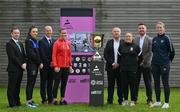 18 May 2023; In attendance at the Avenir Sports All-Island Cup draw at FAI Headquarters in Abbotstown, Dublin, are from left, League of Ireland director Mark Scanlon, Chloe Singleton of Athlone Town, Northern Ireland football League chief operating officer Steven Mills, Demi Vance of Glentoran, Avenir Sports owner Tommy Conneely, Glentoran FC manager Kim Turner, Avenie Sports Northern Ireland operations manager Mark McAreavey and Courtney Maguire of Shelbourne. Photo by Brendan Moran/Sportsfile