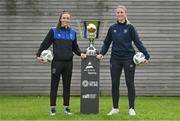 18 May 2023; In attendance at the Avenir Sports All-Island Cup draw at FAI Headquarters in Abbotstown, Dublin, are Chloe Singleton of Athlone Town, left, and Courtney Maguire of Shelbourne. Photo by Brendan Moran/Sportsfile