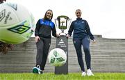 18 May 2023; In attendance at the Avenir Sports All-Island Cup draw at FAI Headquarters in Abbotstown, Dublin are Chloe Singleton of Athlone Town, left, and Courtney Maguire of Shelbourne. Photo by Brendan Moran/Sportsfile