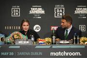 18 May 2023; Katie Taylor and promoter Eddie Hearn during a media conference, held at Dublin Castle, ahead of her undisputed super lightweight championship fight with Chantelle Cameron, on May 20th at 3Arena in Dublin. Photo by Stephen McCarthy/Sportsfile