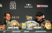 18 May 2023; Chantelle Cameron and her trainer Jamie Moore during a media conference, held at Dublin Castle, ahead of her undisputed super lightweight championship fight with Katie Taylor, on May 20th at 3Arena in Dublin. Photo by Stephen McCarthy/Sportsfile