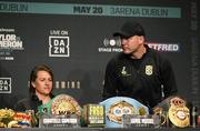 18 May 2023; Chantelle Cameron and her trainer Jamie Moore during a media conference, held at Dublin Castle, ahead of her undisputed super lightweight championship fight with Katie Taylor, on May 20th at 3Arena in Dublin. Photo by Stephen McCarthy/Sportsfile