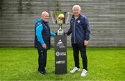 18 May 2023; In attendance at the Avenir Sports All-Island Cup draw at FAI Headquarters in Abbotstown, Dublin, are DLR Waves head coach Graham Kelly, left, and Shelbourne assistant coach Joey Malone. Photo by Brendan Moran/Sportsfile