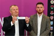 18 May 2023; Performing the draw at the Avenir Sports All-Island Cup draw at FAI Headquarters in Abbotstown, Dublin, are Avenir Sports owner Tommy Conneely, left, and Avenir Sports Northern Ireland operations manager Mark McAreavey. Photo by Brendan Moran/Sportsfile