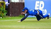 18 May 2023; Lorcan Tucker of Leinster Lightning watches the ball go over the boundary for a six during the Rario Inter-Provincial Cup match between Leinster Lightning and Munster Reds at Pembroke Cricket Club in Dublin. Photo by Tyler Miller/Sportsfile