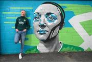 18 May 2023; Republic of Ireland international Louise Quinn poses in front of a mural during a send off event ahead of the FIFA Women's World Cup 2023 hosted by Blessington AFC in Wicklow. Photo by Stephen McCarthy/Sportsfile