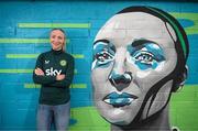 18 May 2023; Republic of Ireland international Louise Quinn poses in front of a mural during a send off event ahead of the FIFA Women's World Cup 2023 hosted by Blessington AFC in Wicklow. Photo by Stephen McCarthy/Sportsfile