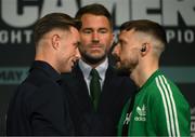 18 May 2023; Paddy Donovan, left, and Sam O'Maison with promoter Eddie Hearn during a media conference, held at Dublin Castle, ahead of their welterweight bout, on May 20th at 3Arena in Dublin. Photo by Stephen McCarthy/Sportsfile
