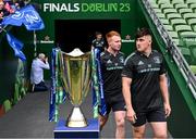 19 May 2023; Dan Sheehan and Ciarán Frawley during a Leinster Rugby captain's run at the Aviva Stadium in Dublin. Photo by Harry Murphy/Sportsfile