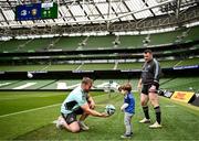 19 May 2023; Contact skills coach Sean O'Brien and Cian Healy with his son Beau during a Leinster Rugby captain's run at the Aviva Stadium in Dublin. Photo by Harry Murphy/Sportsfile