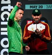 19 May 2023; Paddy Donovan, and his trainer Andy Lee, during weigh-ins, at Mansion House in Dublin, ahead of his welterweight bout against Sam O'Maison, on May 20th at 3Arena in Dublin. Photo by Stephen McCarthy/Sportsfile