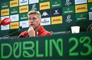 19 May 2023; Head coach Ronan O'Gara during the La Rochelle media conference at the Aviva Stadium in Dublin. Photo by Harry Murphy/Sportsfile