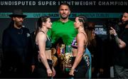 19 May 2023; Katie Taylor, left, and Chantelle Cameron face-off during weigh-ins, at Mansion House in Dublin, ahead of their undisputed super-lightweight championship fight, on May 20th at 3Arena in Dublin. Photo by Stephen McCarthy/Sportsfile