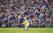 17 May 2023; Spectators look on as Adam Screeney of Offaly takes a free during the oneills.com Leinster GAA Hurling U20 Championship Final match between Offaly and Wexford at Netwatch Cullen Park in Carlow. Photo by Piaras Ó Mídheach/Sportsfile